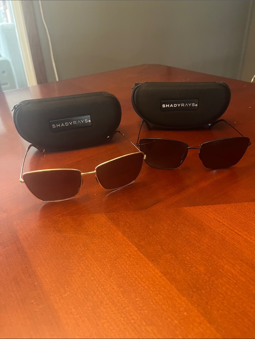 ShadyRays Women’s Rectangle Sunglasses - Gold w/Brown Lenses & black w/ black.